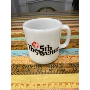 Vintage Glasbake Milk Glass Coffee Mug Cup The 5th Avenue Made In USA